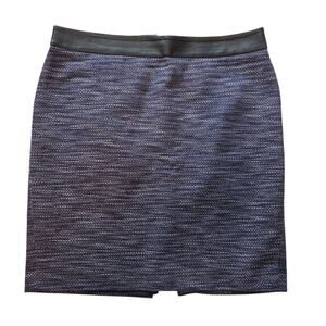 Ann Taylor Skirt Tweed with Faux Leather Waistband Black & Blue size 14